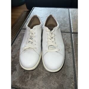 Eileen Fisher Cal Washed Leather Sneakers In White Size 9